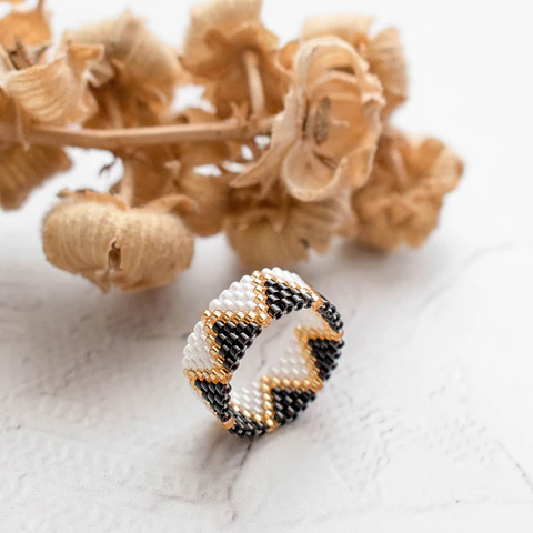Anillo "ZigZag bicolor" blanco y negro