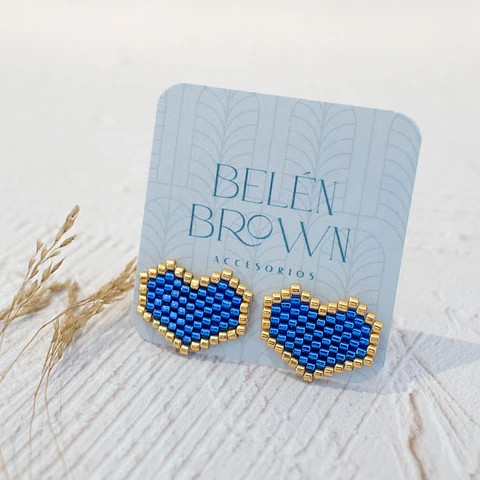 Aros "Corazón" azul y dorado