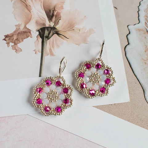 Aros "Rueda" rosado y blanco