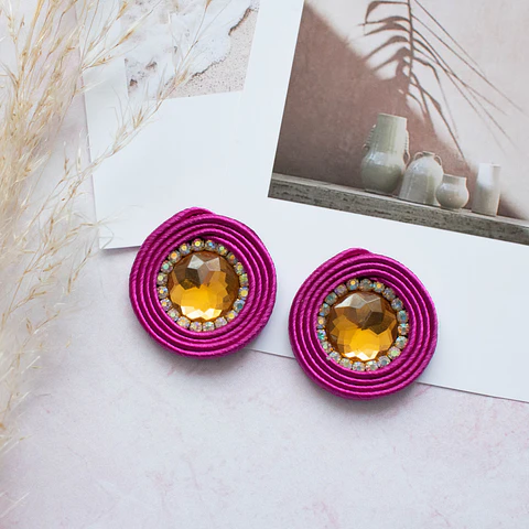 Aros "Topitos sencillos" magenta y amarillo
