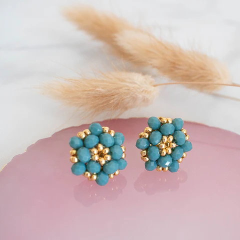 Aros "Tiny" turquesa y dorado