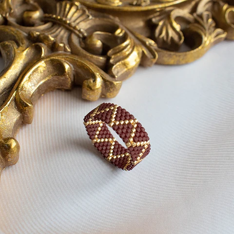 Anillo "ZigZag" café y dorado