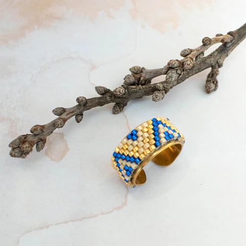 Anillo ajustable "Lyon" azul y beige