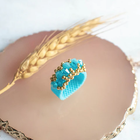 Anillo "Corona" celeste y dorado