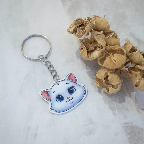 Llavero "Gato" blanco ojos celestes