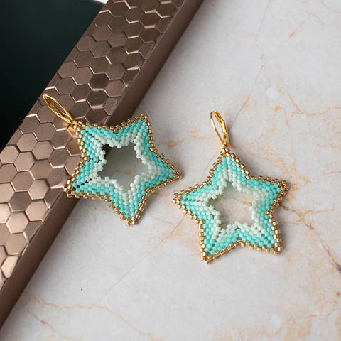 Aros "Maxi estrella" turquesa y menta