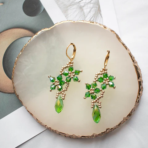 Aros "Flor con gota" verde 