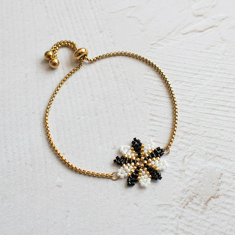 Pulsera ajustable "Mónaco" blanco y negro
