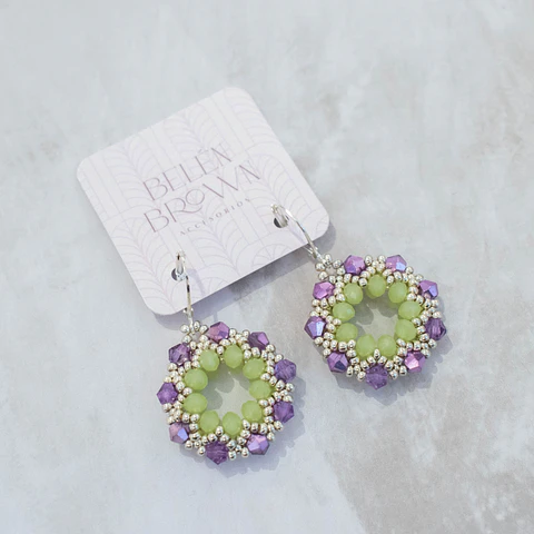 Aros "Guirnalda" morado y verde agua