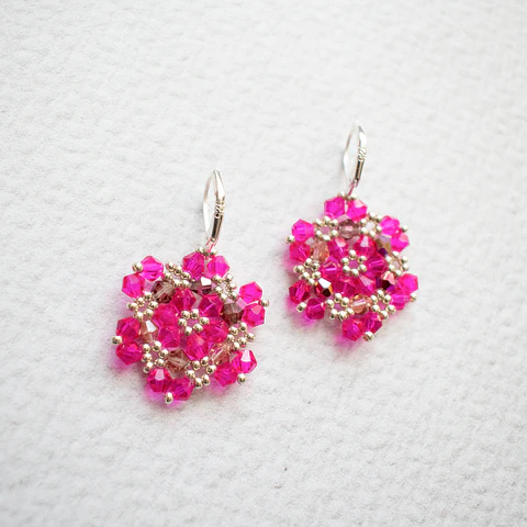 Aros "Hexágono" fucsia y gris