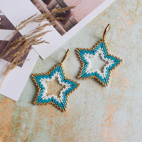 Aros "Maxi estrella" esmeralda y blanco