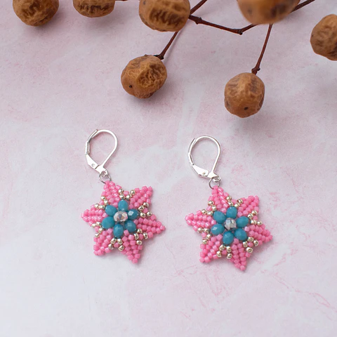 Aros "Magnolia" rosado y celeste