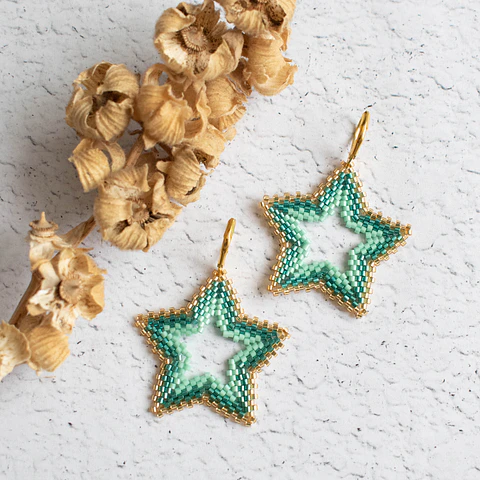Aros "Maxi estrellas" esmeralda y menta