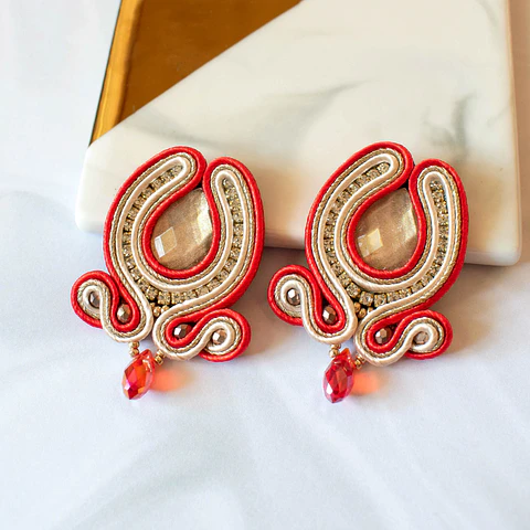 Aros "Gota" rojo y dorado