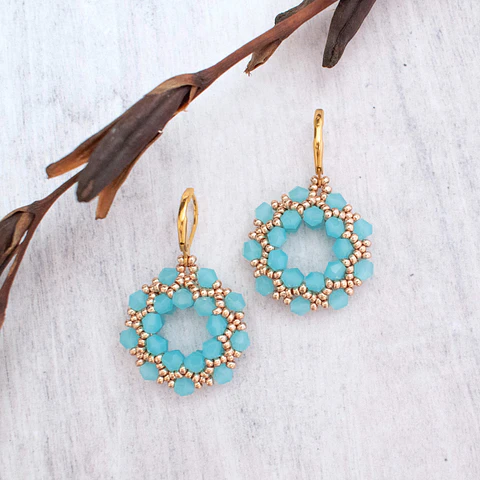 Aros "Guirnalda" celeste y dorado