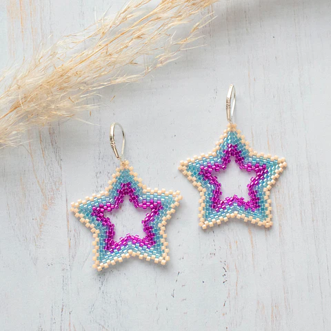 Aros "Maxi Estrellas" celeste y magenta