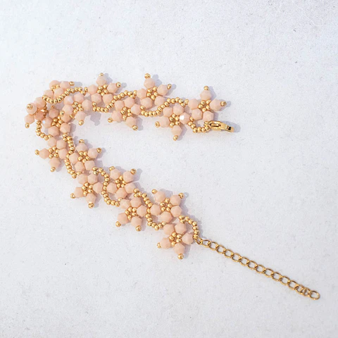 Pulsera "Flores" rosado opaco
