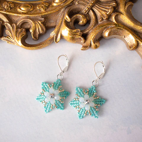 Aros "Magnolia" turquesa y blanco