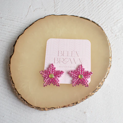 Aros "Estrellitas con gema" rosado