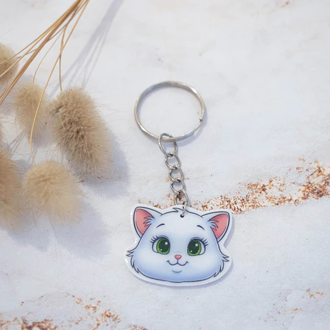 Llavero "Gato" blanco ojos verdes