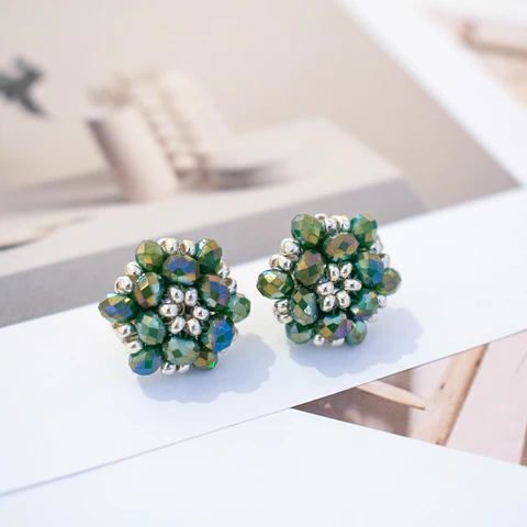 Aros "Tiny" verde y plateado