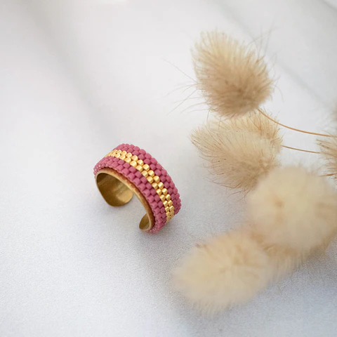 Anillo ajustable "Cintas" granate y dorado