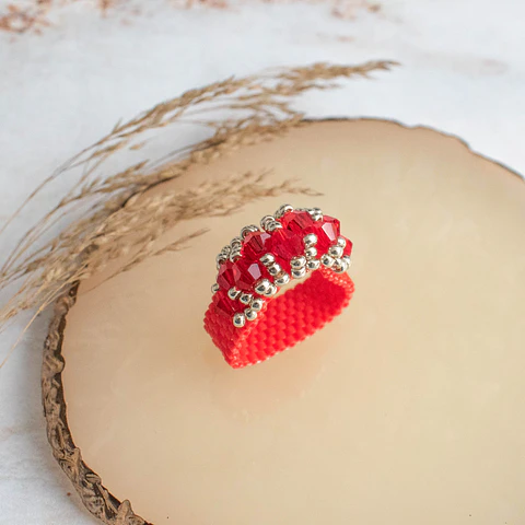 Anillo "Corona" rojo y plateado