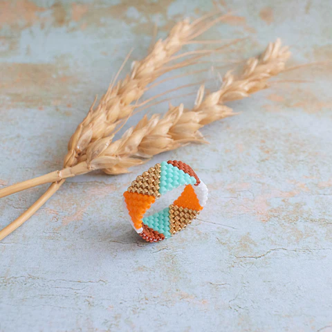 Anillo "Boho" naranjo y turquesa