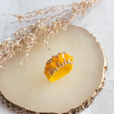 Anillo "Corona" amarillo y mostaza