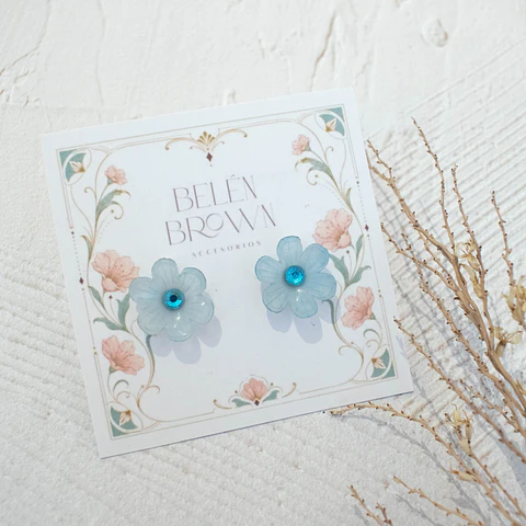 Aros "Flor simple pequeña" celeste