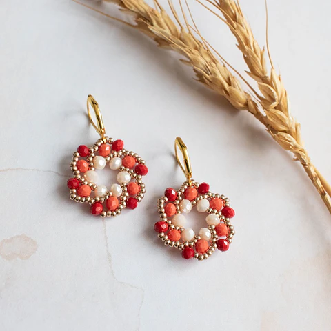 Aros "Galaxia" rojo, naranjo y crema