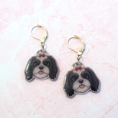 Aros "Shih Tzu" blanco y negro