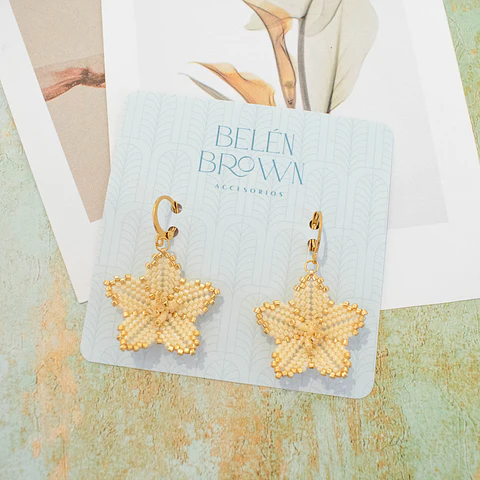 Aros "Lily largos" beige y dorado