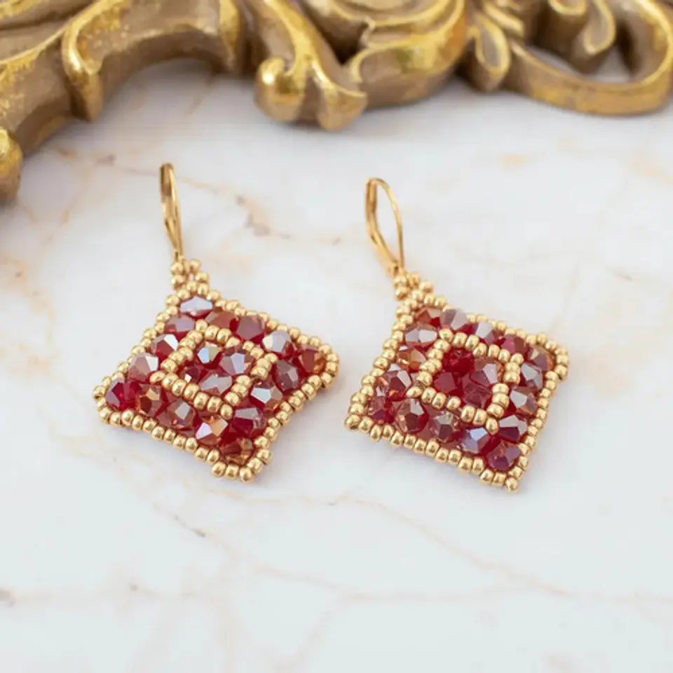 Aros  Cuadrado  Rojo Y Dorado 3