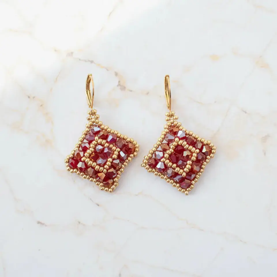 Aros  Cuadrado  Rojo Y Dorado 4