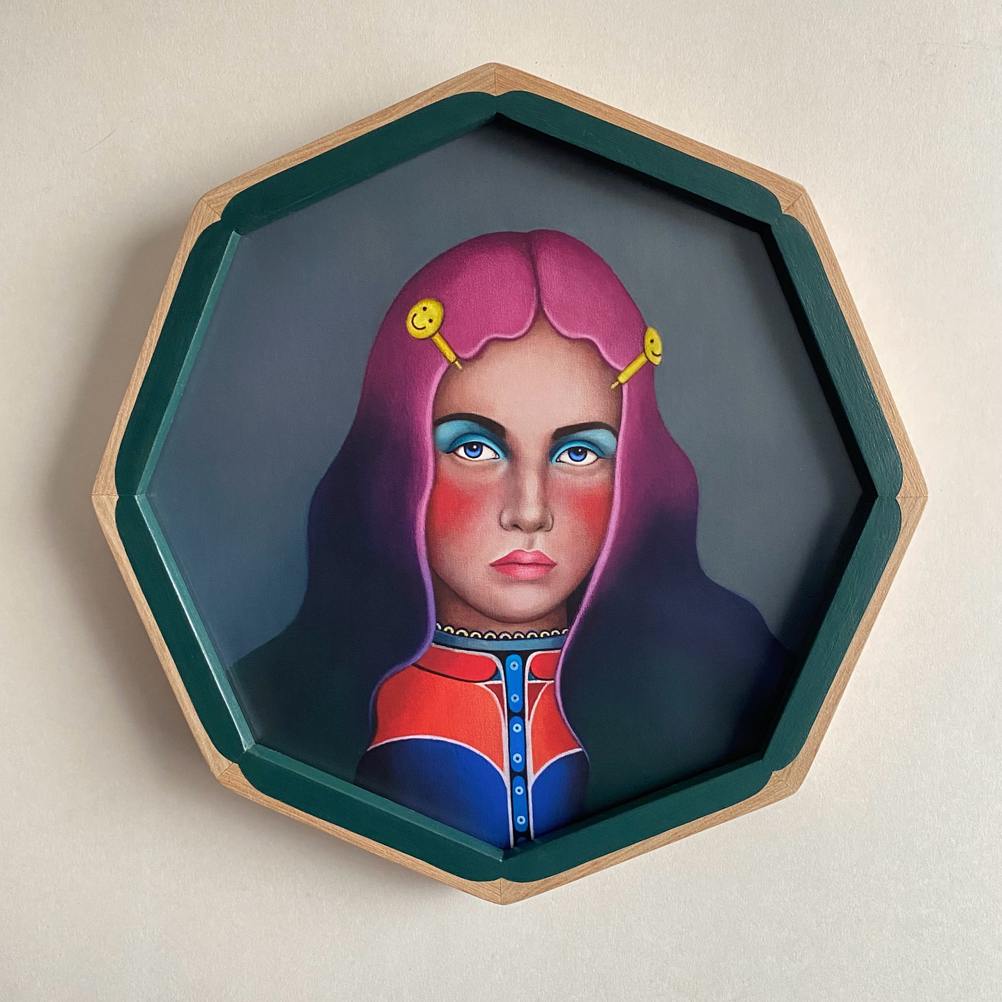 Fucsia / Print Enmarcado Octagonal Verde-Rosado  1