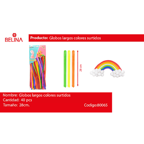 Globos largos 40pcs 28cm colores surtidos