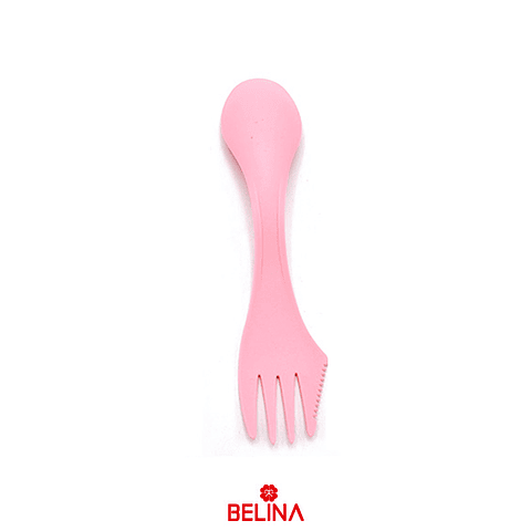 Cuchillo tenedor cuchara de plastico 3 en 1 rosa 6pcs 17cm