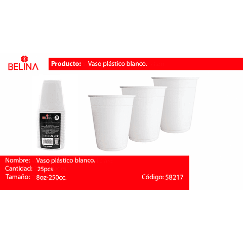 Vasos plásticos 250 ml 25pcs blanco