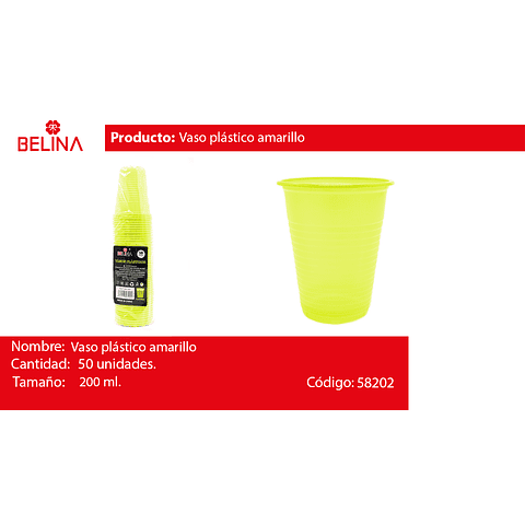 Vasos plásticos 200ml 50pcs amarillo