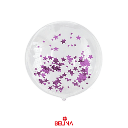 Globo burbuja confeti estrella color morado 45cm