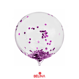 Globo burbuja confeti redondo morado 45cm
