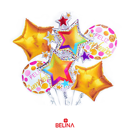 Set de globos metálicos estrellas feliz cumpleaños 5pcs