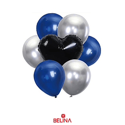 Set de globos azul negro plateado 7pcs