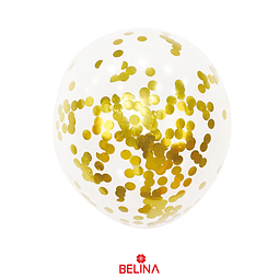Globo de látex transparente con confeti dorado 60cm 1pc