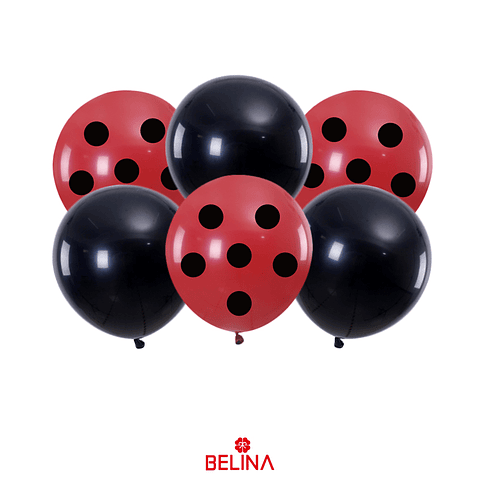 Set de globos de puntos rojo y negro 6pcs 30cm