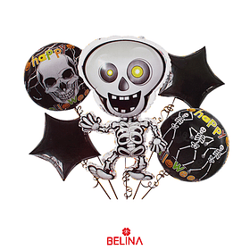 Set de globos metálicos esqueleto de halloween 5pcs