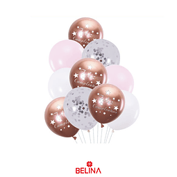 Set de globos feliz cumpleaños oro rosa 10pcs