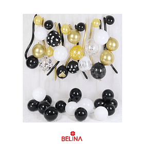 Set de globos de látex dorado y negro 49pcs