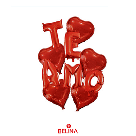 Set de globos metálicos te amo rojo con corazones